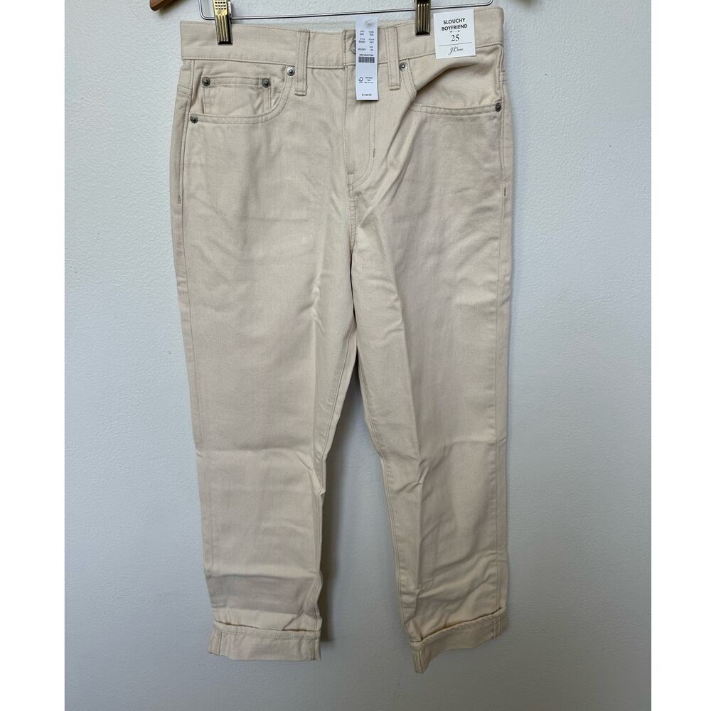 J. Crew Slouchy Boyfriend High Waisted Jeans Cream Ecru Natural Women Sz 25 NWT